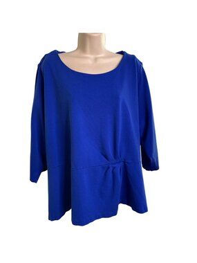 Lands End Womens Plus Size 3X Blue Tunic Top With Ruched Detail 3/4 Sleeves u